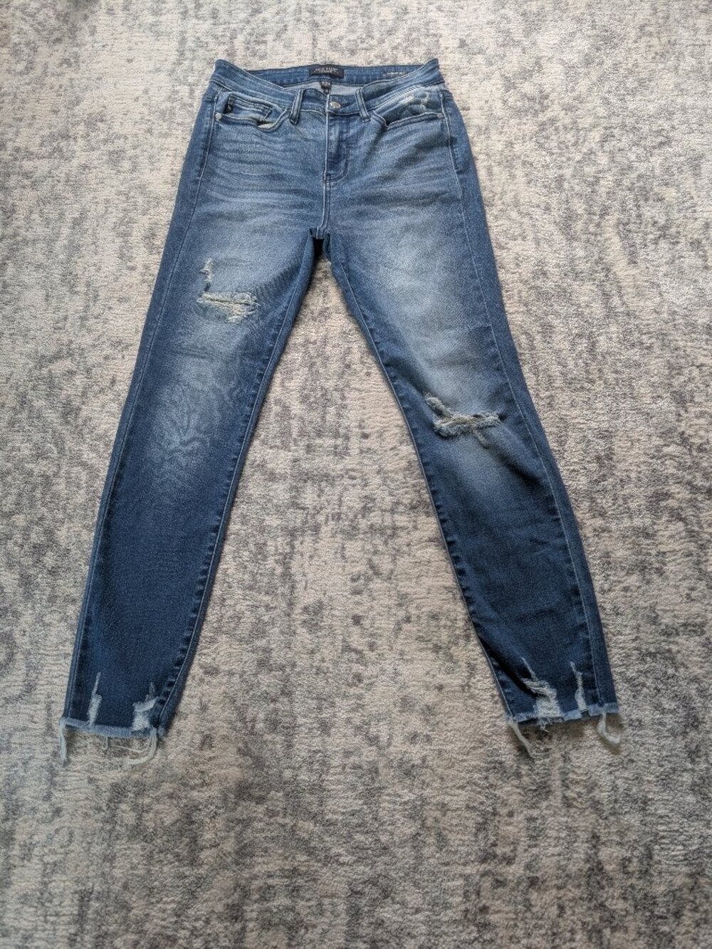 Judy Blue Skinny Jeans 7/28 Distressed Raw Hem Stretch Denim Medium Wash